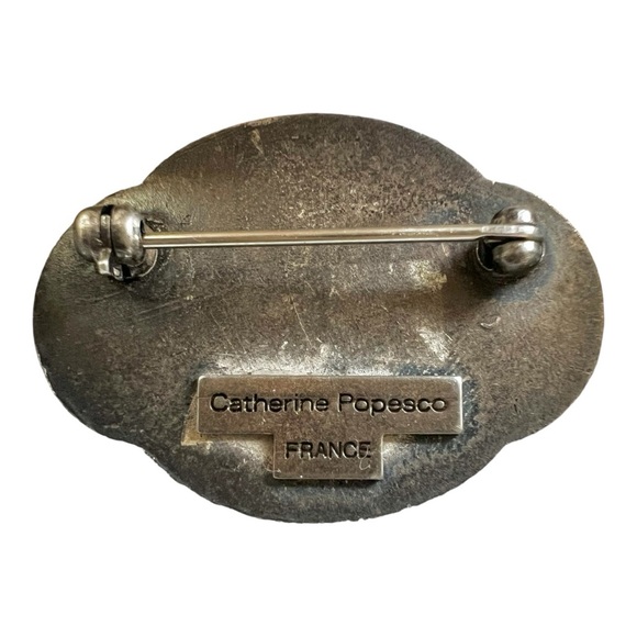 Catherine Popesco France Gold Enamel Silver Plated Art Deco Vintage Brooch - Picture 3 of 4